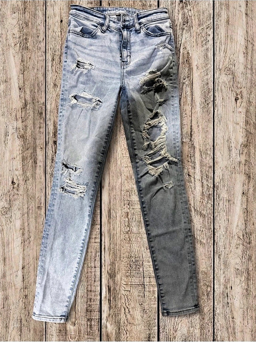 American Eagle Skinny Distressed Jeans in Blue Waist 4